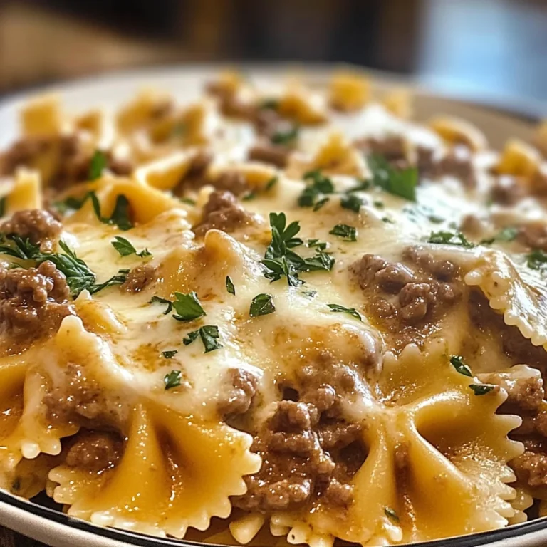 Cheesy Beef Bowtie Pasta In Rich Alfredo Sauce