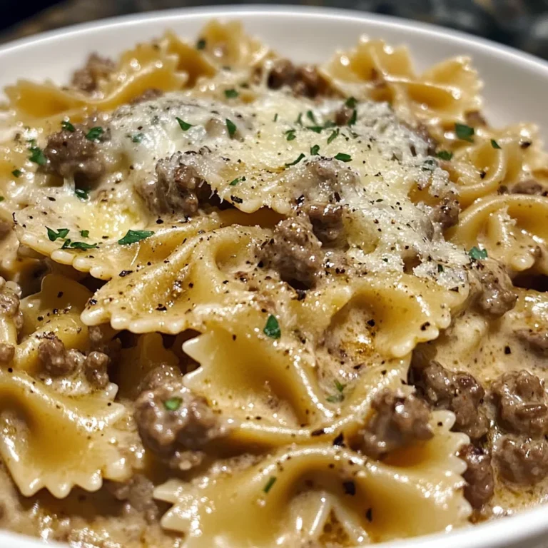 Creamy Parmesan Garlic Beef Bowtie Pasta