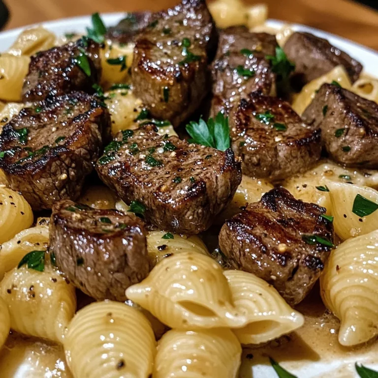 Garlic Butter Steak Bites With Creamy Parmesan Shell Pasta