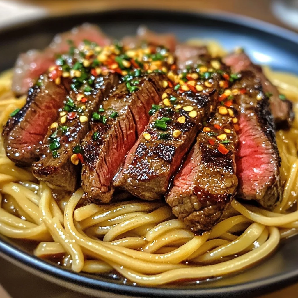 Garlic Butter Steak With Lightning Noodles Recipe