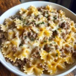 Just Made This Garlic Butter Beef & Cheesy Bowtie Pasta,