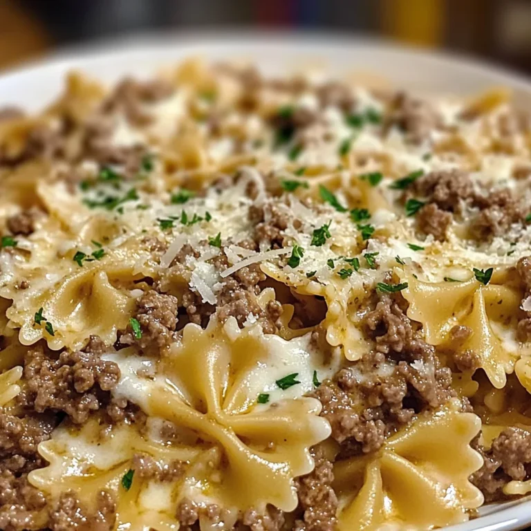 Savory Beef And Bowtie Pasta In Alfredo Sauce