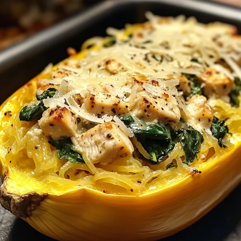 Garlic Parmesan Stuffed Spaghetti Squash with Chicken and Spinach