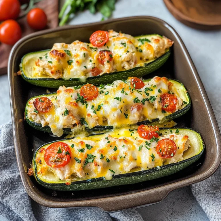 Stuffed Zucchini Boats (With Creamy Chicken)