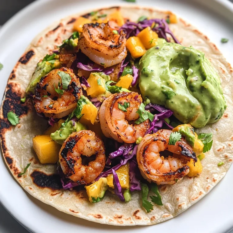 Spicy Shrimp Tacos with Mango Slaw and Avocado Crema