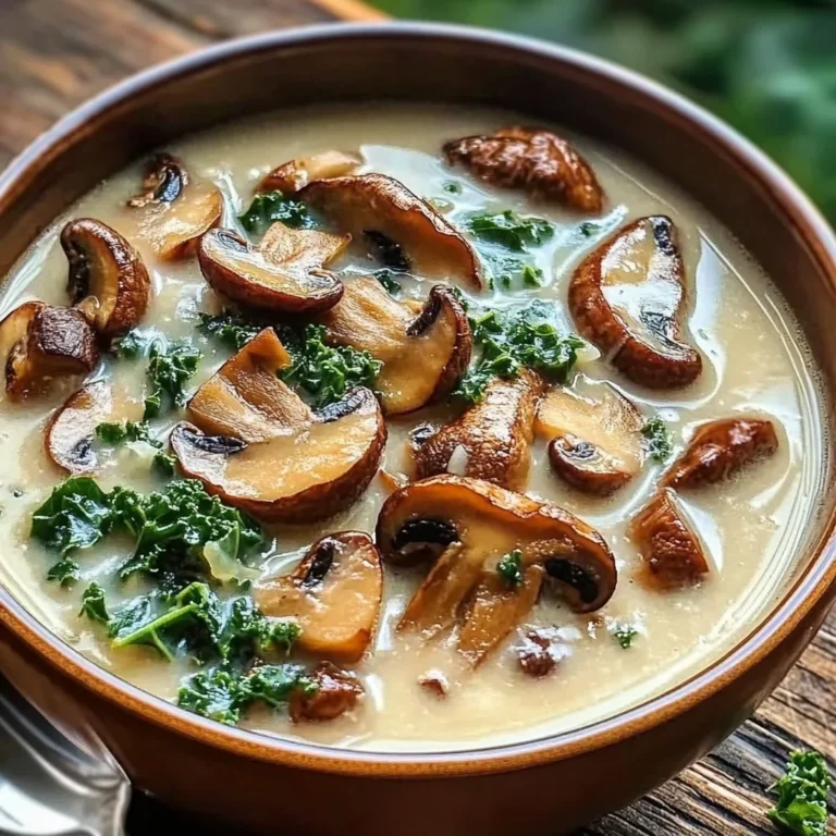 Wild Mushroom, Caramelized Onion and Kale Soup