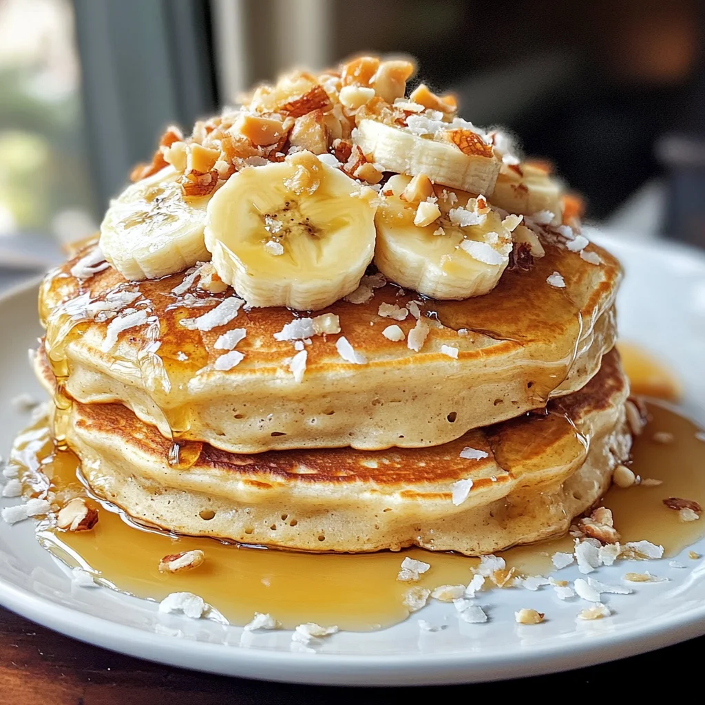 Toasted Coconut Macadamia Pancakes with Coconut Syrup