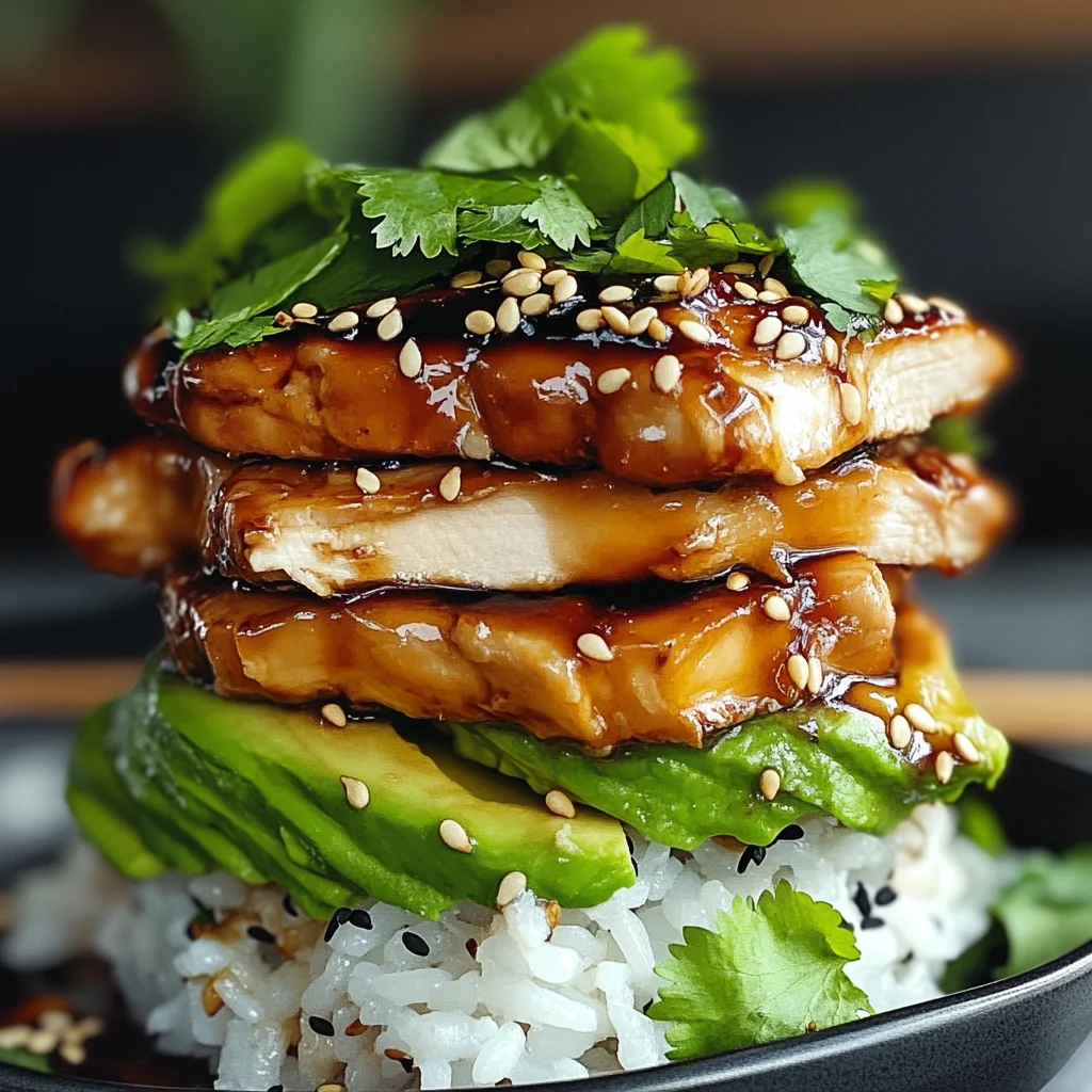 Teriyaki Chicken Avocado Rice Stack
